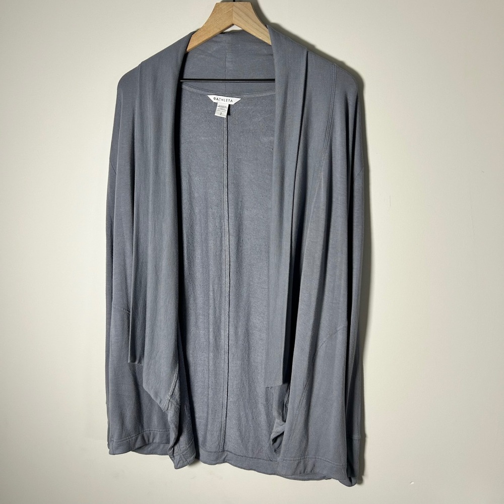Athleta Cardigan Women Small Grey Open Front Draped Shawl Collar Pockets